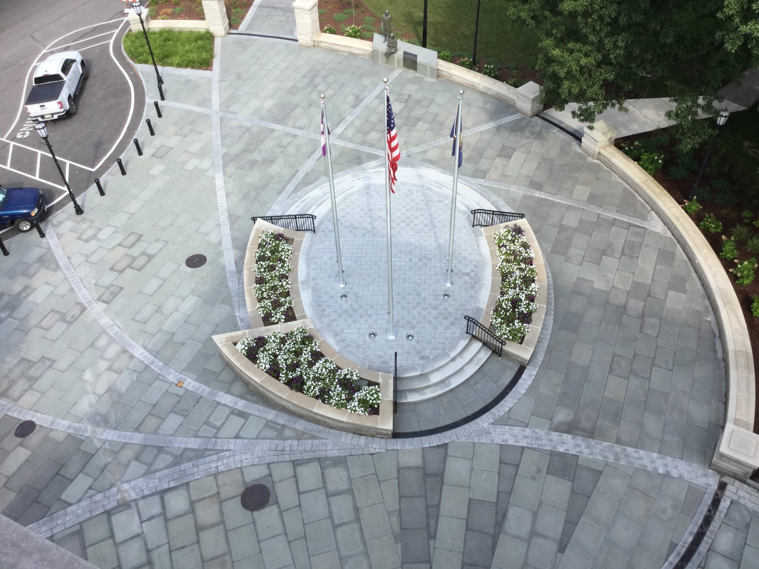Precision concrete flatwork being finished by Virbitsky Masonry crew for a commercial project