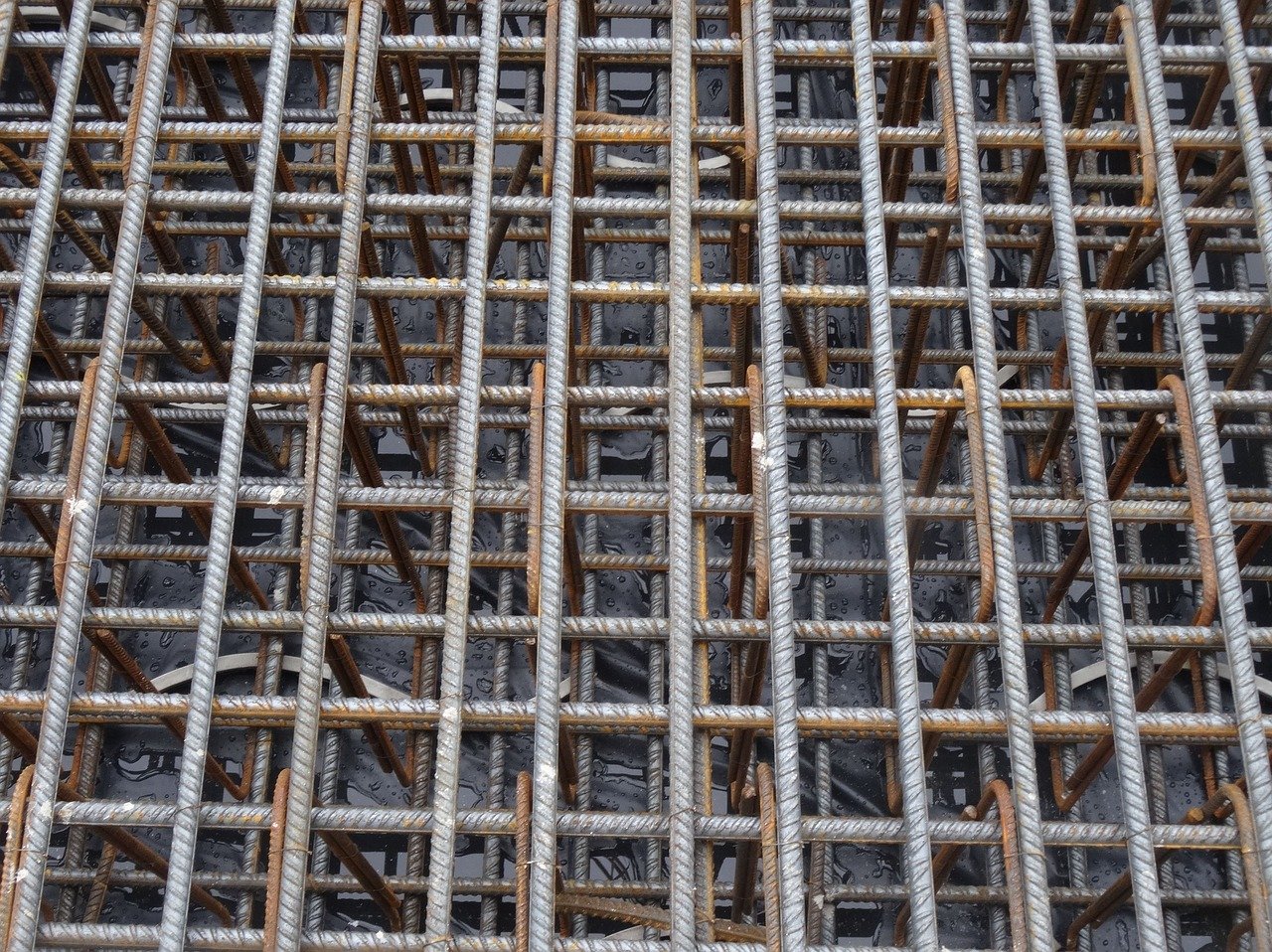 Steel rebar reinforcement prepared for a structural concrete pour